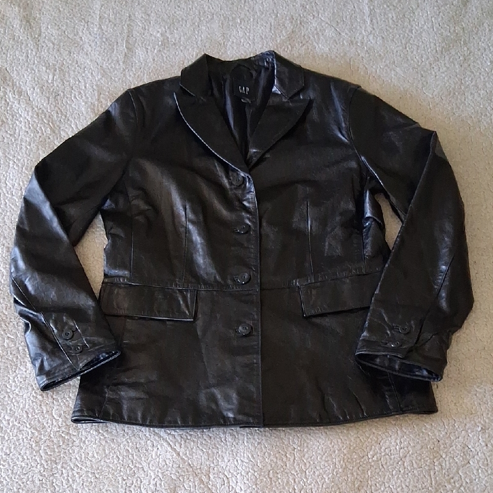 GAP Black Leather Blazer Jacket